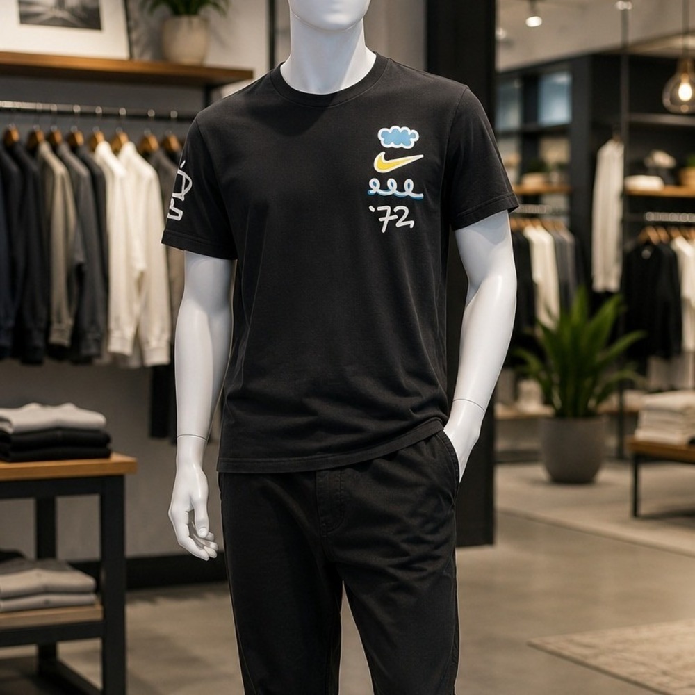 Nike Mens T-Shirt Black Graphic Hand Drawn Style Trophy Sleeve Small